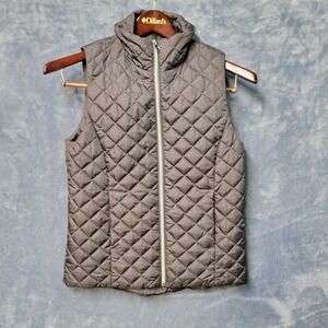 Banana Republic Quilted Vest Petite XS Sleeveless Collared Charcoal Gray‎
